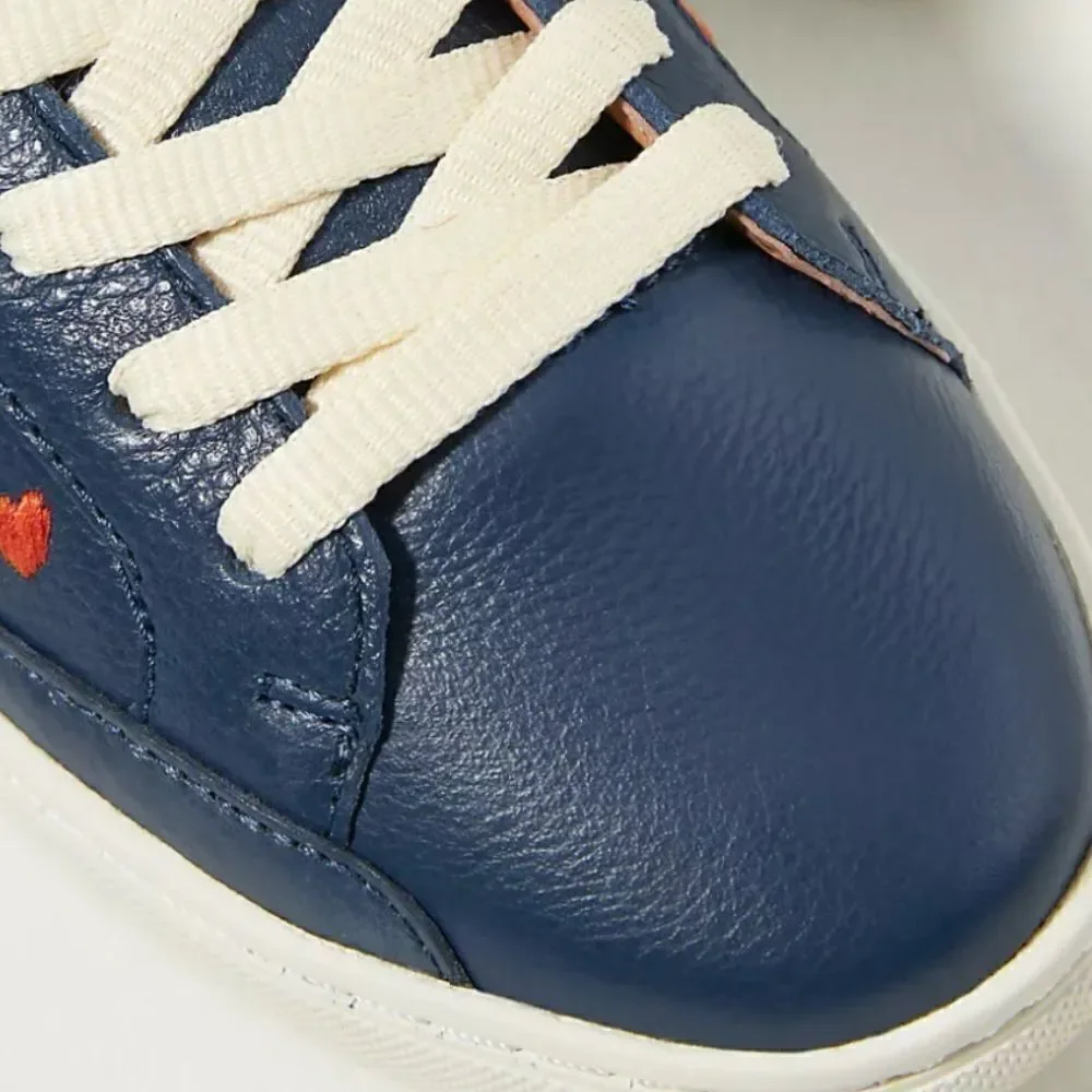 Soludos Queen Of Hearts Genuine Leather Embroidered Ibiza Sneakers, Blue Size 10